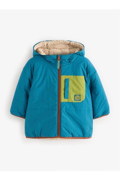 Next Petrol Blue Reversible Borg Jacket