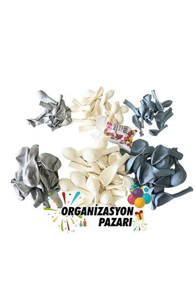 Organizasyon Pazarı Storm Blue-White-Chrome Silver Balloon Chain Set of 100