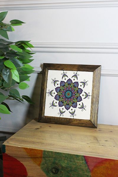 Artavessa Панел за картина с рамка от масивно дърво, 26 x 26 см - Мандала 3
