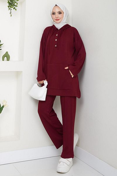 hafsamina Claret Red Double Set - Κουκούλα με κουμπωτά HM2646
