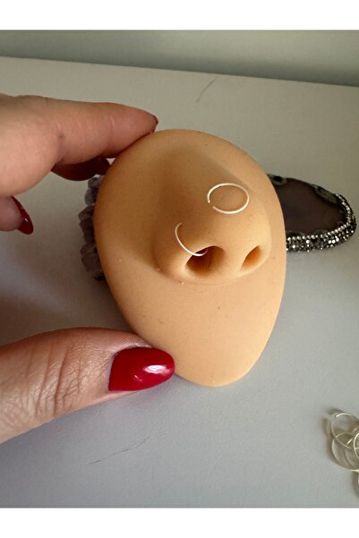 Bylin İnce Halka Piercing / Sedefli Beyaz Delik Gerektirmeyen Hızma- Çap 8mm-...