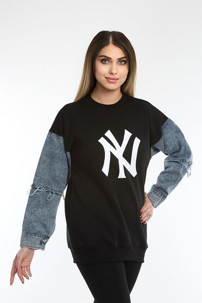 abawax SWEATSHIRT IMprimat DETALIAT JEANS CU MANCIURI