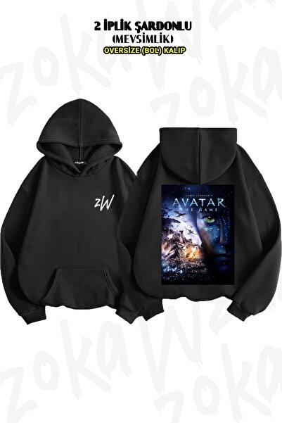 ZOKAWEAR Oversize Avatar Sırt Baskılı Kapüşonlu Sweatshirt (2 İplik)