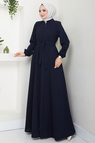 hafsamina Μπλε Navy Belted Ferace - HM2326