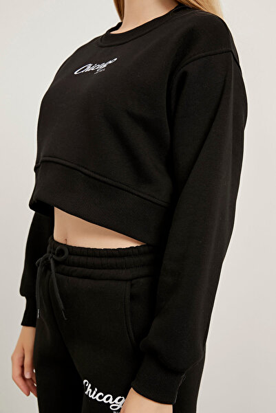 Arma Life Γυναικείο φούτερ με στάμπα χειμερινό γκρι κομμένο φούτερ