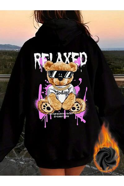 LAND MODA Unisex Panda Printed Hooded Sweatshirt