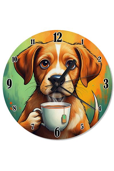Tablomega Loyal Dog Drinking Coffee Decorative Wall Clock
