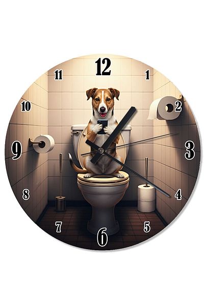 Tablomega Dog Sitting on the Toilet Analog Wall Clock