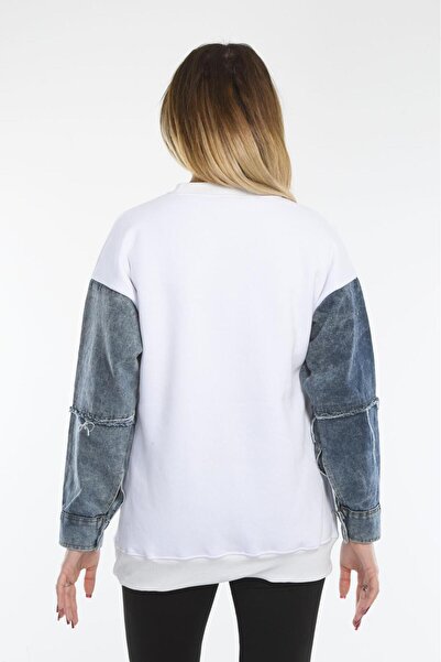 abawax SWEATSHIRT IMprimat DETALIAT JEANS CU MANCIURI