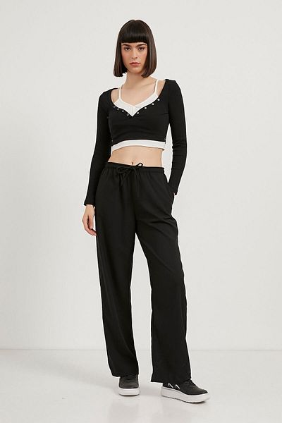 Arma Life Women's Loose Wide Leg Comfortable Fit Black Baggy Trousers