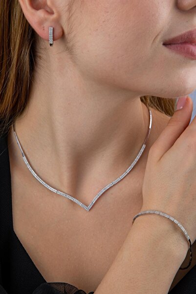 Fiyonk Kuyumculuk 14 Ayar Beyaz Altın Su Yolu Çavuş Modeli Özel Tasarım Set L Düğünler Ve Özel Günler Için