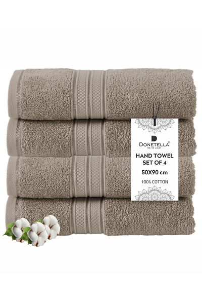 Donetella 4 - Pcs Premium Hand Towels (50x90cm) 600 GSM 100% Combed Cotton