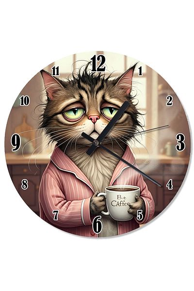 Tablomega Cat Drinking Morning Coffee Wall Clock