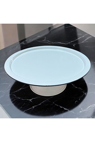 LUCKYHOMES Beyaz Rimli Metal Ayaklı Kapaklı Kek Ve Pasta Standı Fanus Galvani...