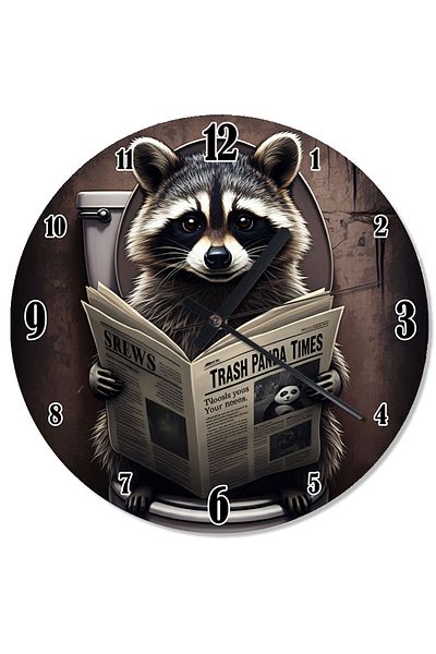Tablomega Raccoon Reading Newspaper in the Toilet Silent Wall Clock