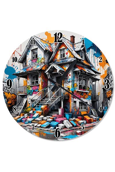 Tablomega Colorful Fairy Tale House Printed Wall Clock