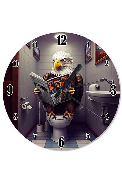 Tablomega Eagle Shaped Wall Clock Reading a Magazine in the Toilet