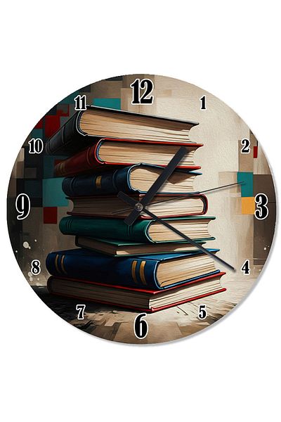 Tablomega Information Design Wall Clock in a Stack of Books