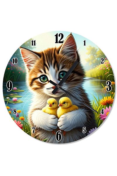 Tablomega Puiul cățeluș ținând ceas de perete cu acarieni de pisică