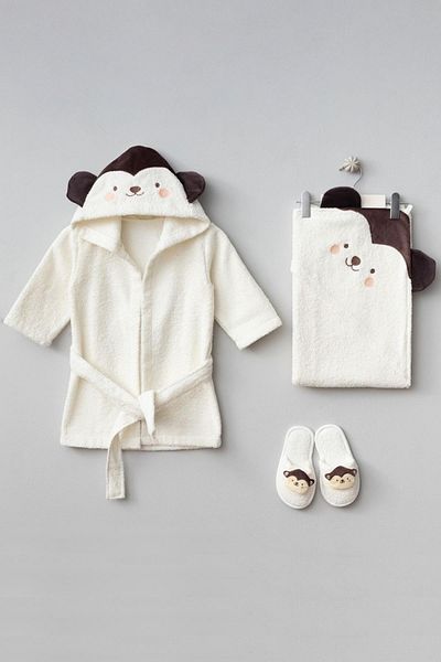 Bebitof Monkey Patterned Boxed Baby Bathrobe Set