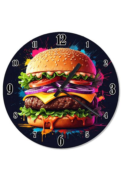 Tablomega Ceas de perete cu model de burger uriaș colorat