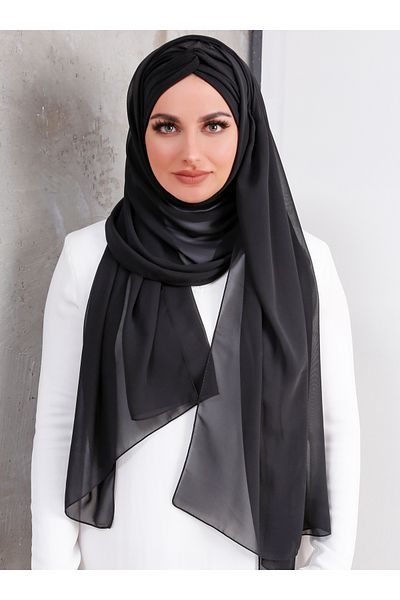 Differenza Σάλι Hijab Chiffon - Μαύρο, Έτοιμο για Κόμπο