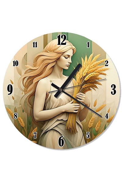 Tablomega Woman Holding Wheat Design Wall Clock