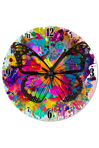 Tablomega Colorful Floral Butterfly Shaped Wall Clock