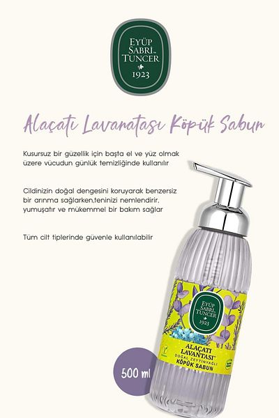 Eyüp Sabri Tuncer 500 ml Alaçatı Lavender - Japanese Cherry Blossom with Olive Oil, White Soap and Fountain Lemon