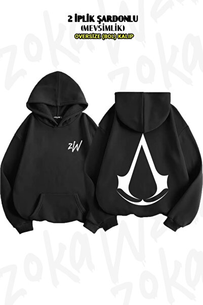 ZOKAWEAR Oversize Assassin's Creed Logo Back Printed Hooded Sweatshirt (2 Yarns)
