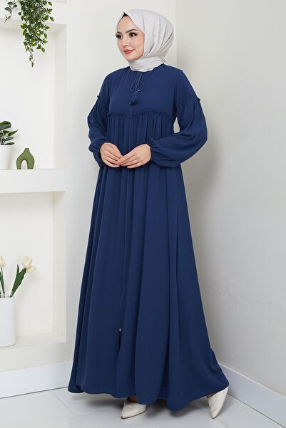 hafsamina Петрольний колір, комір на зав'язках, зборки, фасон «ферасе» - HM2468