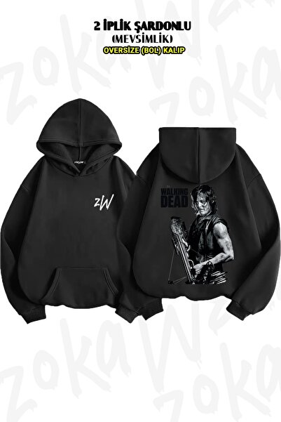 ZOKAWEAR Дарил Диксън Живите мъртви Суитшърт с качулка - щампа на гърба, 2 пр...