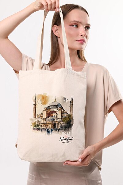 Çınar Bez Çanta Kanvas Suluboya Efektli Ayasofya Bez Çanta