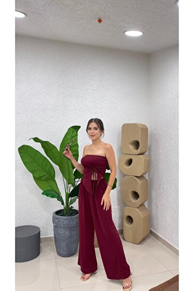 Nazline Жіночий безрукавний блуз із збірками та зручні штани, комплект із дво...