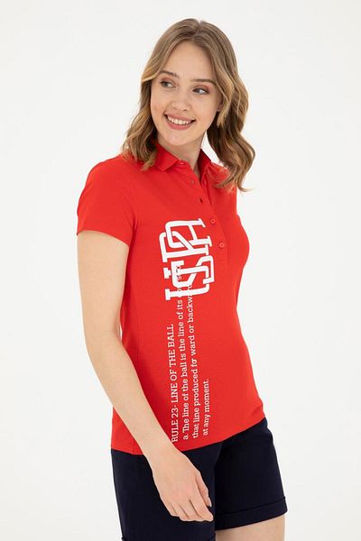 U.S. Polo Assn. Tricou de damă cu guler roșu