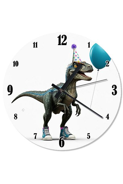 Tablomega Dinosaur Pattern Wall Clock with Party Hat