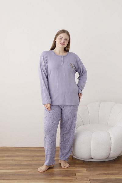 CALİA Women's Interlock Fabric Plus Size Button Sleepwear Suit