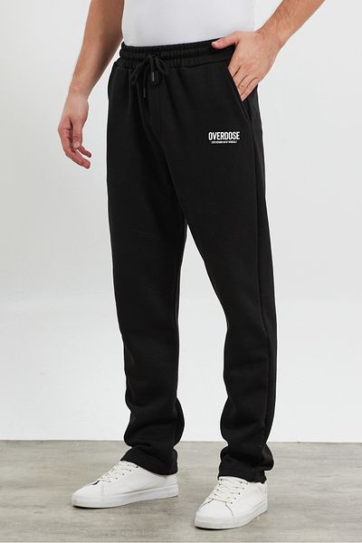 THE RULE Men's Baggy Raised Printed 3 Thread Straight Leg Black Sweatpants Rf0497