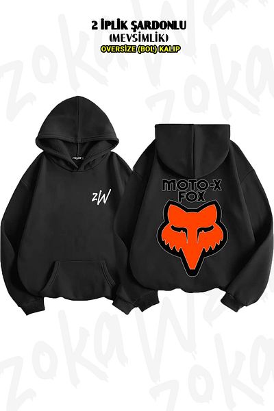 ZOKAWEAR Oversize Retro Fox Racing Decal Back Printed Hooded Sweatshirt (2 Thread)