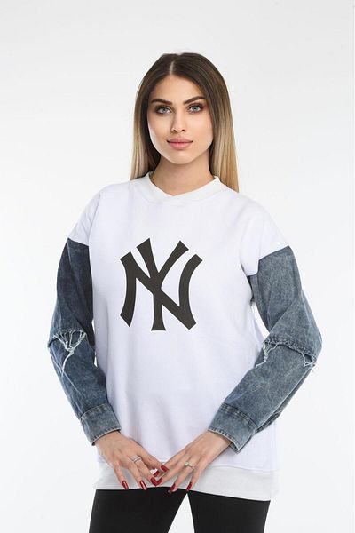 abawax SWEATSHIRT IMprimat DETALIAT JEANS CU MANCIURI