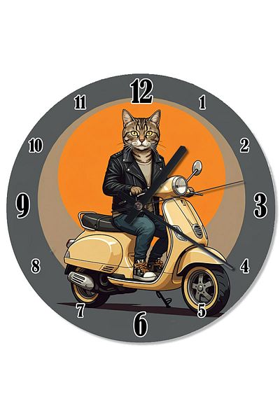 Tablomega Cat Shaped Wall Clock Riding a Scooter