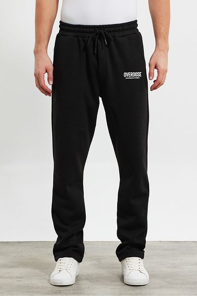 THE RULE Men's Baggy Raised Printed 3 Thread Straight Leg Black Sweatpants Rf0497