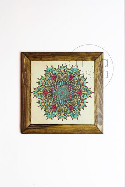 Artavessa Панел за картина с рамка от масивно дърво, 26 x 26 см - Мандала 6