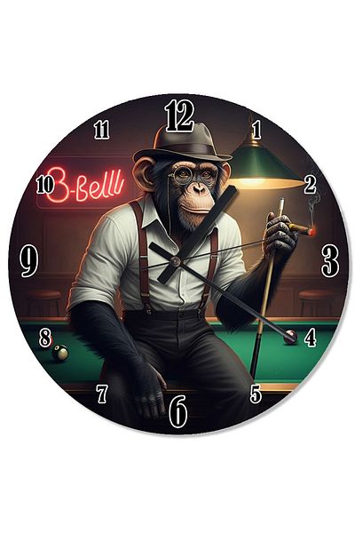 Tablomega Monkey on the Billiard Table Analog Wall Clock