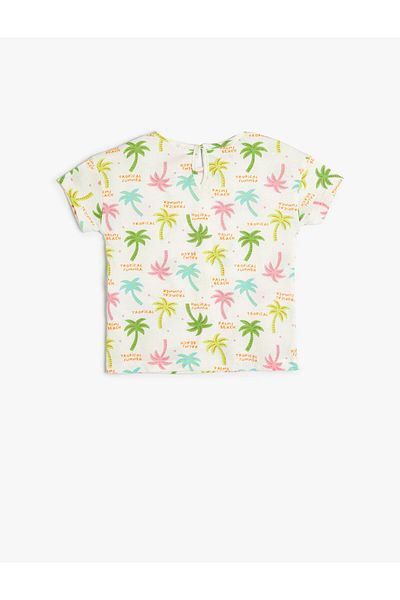 Koton Palm Tree Printed T-Shirt Short Sleeve Crew Neck Cotton