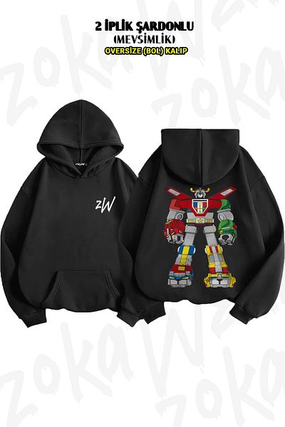 ZOKAWEAR Oversize Voltron Legendary Defender Retro Battle Back Printed Hooded Sweatshirt (2 Thread)