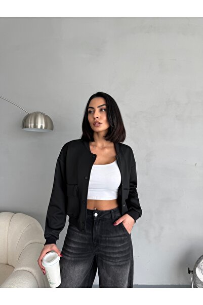 alanora Jachetă bomber cu buzunare din material pentru scufundări pentru femei