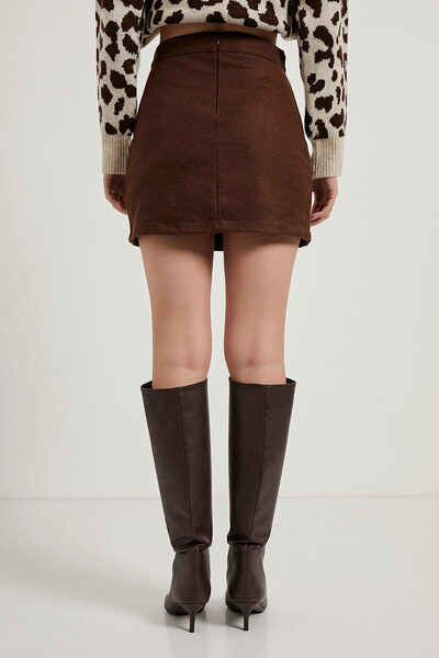 Arma Life Women's Slit Kaşe Summer Brown Mini Pencil Skirt