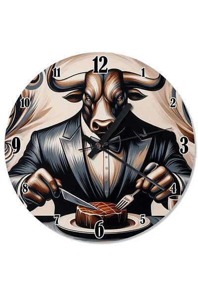 Tablomega Ceas de perete cu design Bull Eating Meat