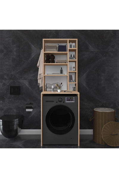 asratrend Lüks Raflı Çamaşır Makinesi Dolabı %100 MDF Çamaşır Kurutma Banyo D...